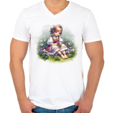 PRINTFASHION Kislány népviseletben - Férfi V-nyakú póló - Fehér férfi póló