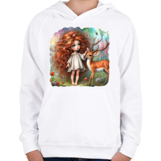 PRINTFASHION Kislány őzikével - Gyerek kapucnis pulóver - Fehér