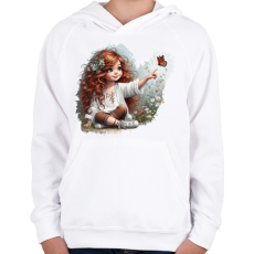 PRINTFASHION Kislány pillangóval - Gyerek kapucnis pulóver - Fehér