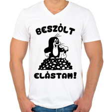 PRINTFASHION Kisvakond - Beszólt, elástam! - Férfi V-nyakú póló - Fehér férfi póló