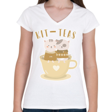 PRINTFASHION Kit-teas - Női V-nyakú póló - Fehér női póló