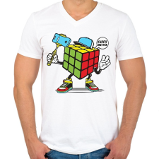 PRINTFASHION Kocka mester - Férfi V-nyakú póló - Fehér férfi póló