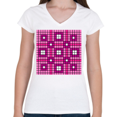 PRINTFASHION Kockás minta 06 - Női V-nyakú póló - Fehér