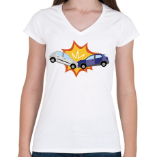 PRINTFASHION Kocsi ütközés - Női V-nyakú póló - Fehér
