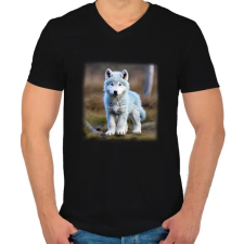 PRINTFASHION kölyök farkas / husky - Férfi V-nyakú póló - Fekete férfi póló