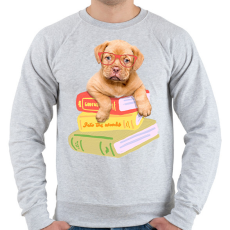 PRINTFASHION Kölyök masztiff szemüvegben könyvekkel - Férfi pulóver - Sport szürke