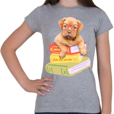 PRINTFASHION Kölyök masztiff szemüvegben könyvekkel - Női póló - Sport szürke női póló