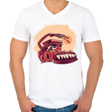 PRINTFASHION Kombájn - Férfi V-nyakú póló - Fehér férfi póló