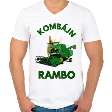 PRINTFASHION KOMBÁJN RAMBO - Férfi V-nyakú póló - Fehér férfi póló