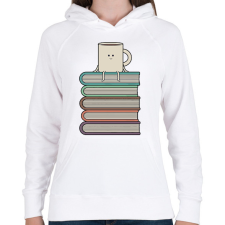 PRINTFASHION Könyvek és kávé - Női kapucnis pulóver - Fehér női pulóver, kardigán