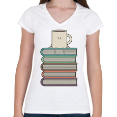 PRINTFASHION Könyvek és kávé - Női V-nyakú póló - Fehér