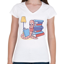 PRINTFASHION Könyvkukac - Női V-nyakú póló - Fehér női póló