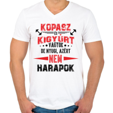 PRINTFASHION Kopasz és kigyúrt vagyok - Férfi V-nyakú póló - Fehér férfi póló
