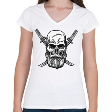 PRINTFASHION Koponya és kard - Női V-nyakú póló - Fehér