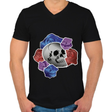 PRINTFASHION koponya és rózsák - Férfi V-nyakú póló - Fekete férfi póló