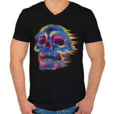 PRINTFASHION Koponya glitch art - Férfi V-nyakú póló - Fekete férfi póló