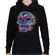 PRINTFASHION Koponya glitch art - Női kapucnis pulóver - Fekete női pulóver, kardigán