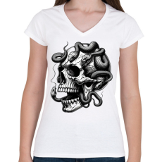 PRINTFASHION Koponya - Női V-nyakú póló - Fehér