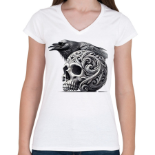 PRINTFASHION Koponya - Női V-nyakú póló - Fehér női póló