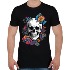 PRINTFASHION koponya pillangókkal és virágokkal - Férfi póló - Fekete férfi póló