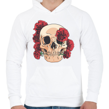PRINTFASHION Koponya rózsákkal - Férfi kapucnis pulóver - Fehér férfi pulóver, kardigán