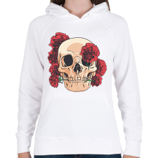 PRINTFASHION Koponya rózsákkal - Női kapucnis pulóver - Fehér női pulóver, kardigán