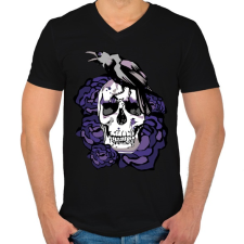PRINTFASHION koponya rózsával - Férfi V-nyakú póló - Fekete férfi póló