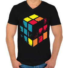 PRINTFASHION Kopott Rubik kocka - Férfi V-nyakú póló - Fekete férfi póló