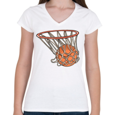 PRINTFASHION Kosárlabda - Női V-nyakú póló - Fehér