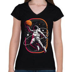 PRINTFASHION Kosárlabdás asztronauta - Női V-nyakú póló - Fekete