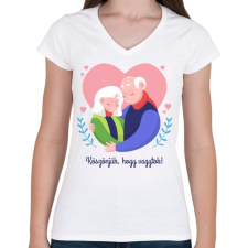 PRINTFASHION Köszönjük, hogy vagytok - Női V-nyakú póló - Fehér női póló