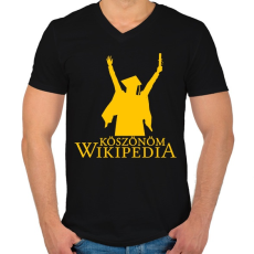 PRINTFASHION Köszönöm Wikipedia - Férfi V-nyakú póló - Fekete