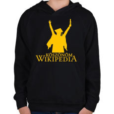 PRINTFASHION Köszönöm Wikipedia - Gyerek kapucnis pulóver - Fekete