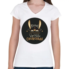 PRINTFASHION Kövesd a nyuszit - Női V-nyakú póló - Fehér női póló