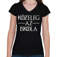 PRINTFASHION Közeleg az Iskola - Női V-nyakú póló - Fekete