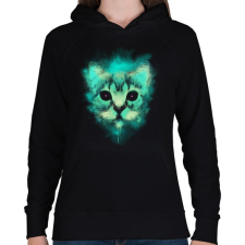 PRINTFASHION Kozmosz macska - Női kapucnis pulóver - Fekete női pulóver, kardigán