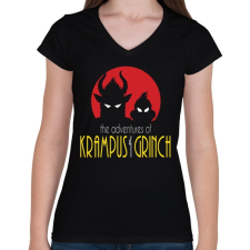 PRINTFASHION Krampusz és Grincs - Női V-nyakú póló - Fekete női póló