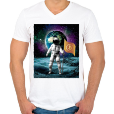 PRINTFASHION Kripto az űrben - Férfi V-nyakú póló - Fehér