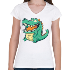 PRINTFASHION krokodil  - Női V-nyakú póló - Fehér