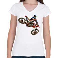PRINTFASHION KTM - Női V-nyakú póló - Fehér