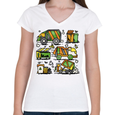 PRINTFASHION Kukásautók - Női V-nyakú póló - Fehér