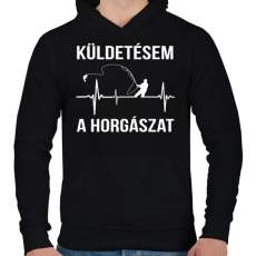 PRINTFASHION Küldetésem a horgászat - Férfi kapucnis pulóver - Fekete