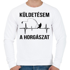 PRINTFASHION Küldetésem a horgászat - Férfi pulóver - Fehér
