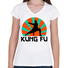 PRINTFASHION KUNG FU - Női V-nyakú póló - Fehér