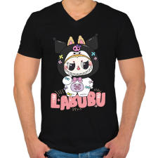 PRINTFASHION Kuromi Labubu - Férfi V-nyakú póló - Fekete férfi póló