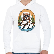 PRINTFASHION Kurwa Bober - Férfi kapucnis pulóver - Fehér férfi pulóver, kardigán