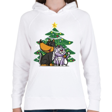 PRINTFASHION Kutya és macska karácsony - Női kapucnis pulóver - Fehér