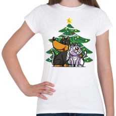 PRINTFASHION Kutya és macska karácsony - Női póló - Fehér