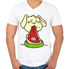 PRINTFASHION Kutya eszik - Férfi V-nyakú póló - Fehér férfi póló