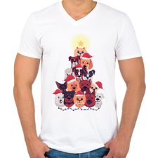 PRINTFASHION Kutya karácsonyfa - Férfi V-nyakú póló - Fehér férfi póló